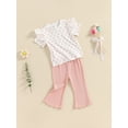 thumbnail image 3 of Bagilaanoe 2pcs Toddler Baby Girl Pants Set Print Short Sleeve T-Shirt Tops + Flare Trousers 6M 12M 18M 24M 3T 4T Kids Casual Clothes, 3 of 7