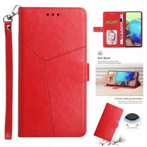 Embossed Leather Wallet Case for Motorola Moto G Stylus 4G 2022, Premium PU Leather Wrist Hand Strap Card Slots Holder Flip Folio Cover with Kickstand Magnetic Clasp Anti-Fingerprints Case, Red