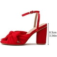 thumbnail image 5 of Pleated bow ankles with thick heels Women's Pleated Knotted Bow Heeled Sandals, Bridal Open Toe Wedding Shoes Ankle Strap Chunky Heels Pump Sandals, 5 of 8