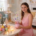thumbnail image 3 of Easter Decorations, Artificial 18 Inch Pre-Lit Easter Egg Tree Tabletop Decor with Delicate Ornaments, for Home Party Wedding Holiday Spring Summer Decoration, Pink/Brown, 3 of 8