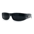 thumbnail image 5 of Mens Winged Skull Emblem Mad Dog Narrow Rectangle Hardcore Manly Sunglasses All Black, 5 of 8