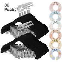 30 Packs Baby Hangers Clothes Hangers Pants Hangers with Clips Kids Hangers with 6 Clothes Dividers Non-Slip Black