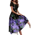 thumbnail image 1 of FASHIONWT Women Sexy Printing Round Neck A-Line Short Sleeve Midi Causal Long Dress, 1 of 4