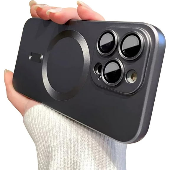 Magnetic Case for iPhone 12 Pro Max Phone Case [Adaptation with Magsafe] Matte Luxury Soft Metallic Luster Design for iPhone 12 Pro Max 6.7'' with Camera Protector-Grey Black