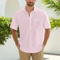 thumbnail image 2 of RYDCOT Mens Cotton Linen Lapel Short Sleeve Shirts Casual Lightweight Button Down Shirts Vacation Beach Summer Tops with Pocket Pink, 2 of 7