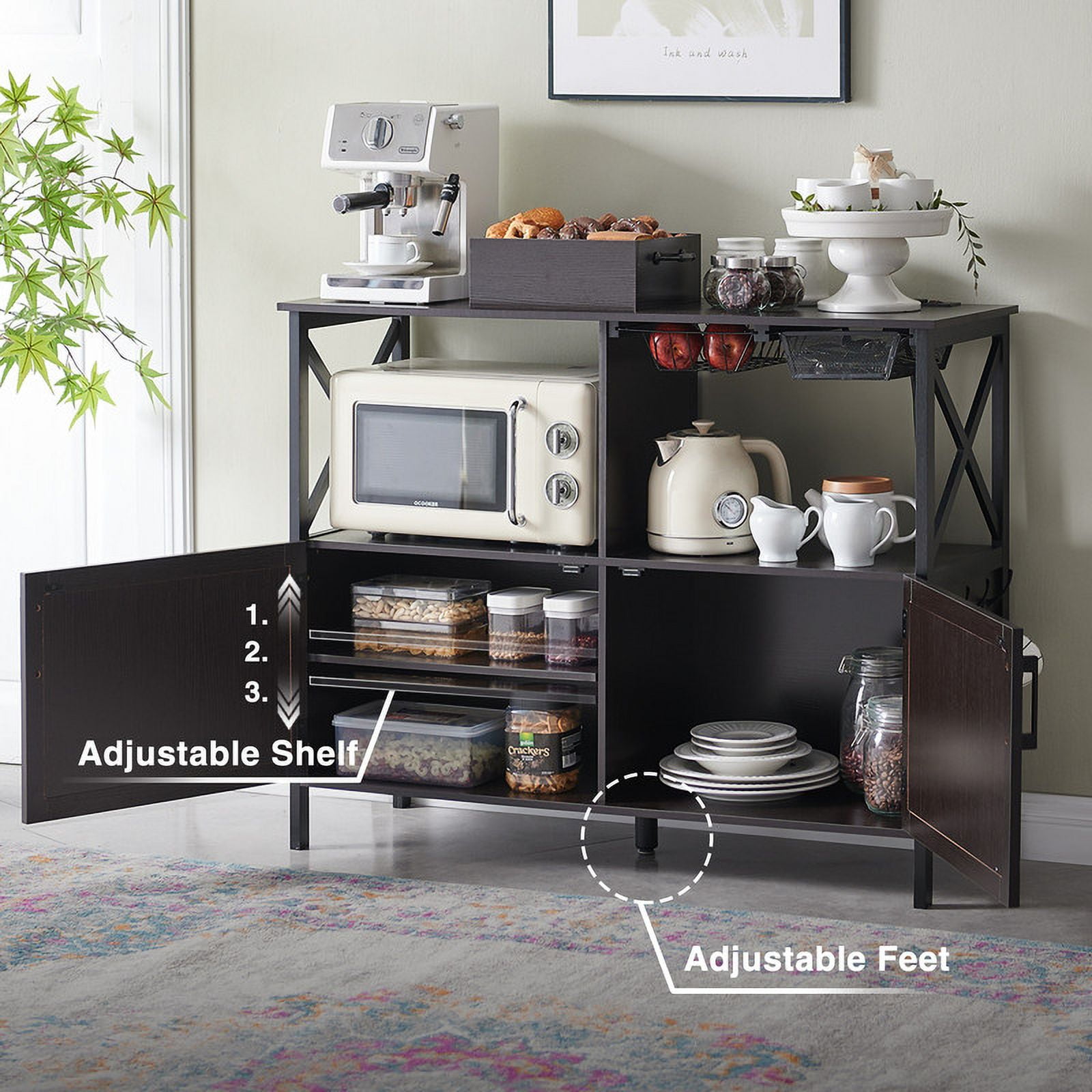 Utopia Alley Buffet Cabinet with Coffee Station Organizer, Large Coffee Bar Cabinet with Adjustable Shelves, Kitchen Buffet Furniture Wooden Sideboard Storage Cabinet for Dinning/Living Room