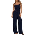 thumbnail image 3 of Women'S 2 Piece Lounge Set Spring Outfits - Camisole Top & Wide Leg Pants Navy Blue XXL, 3 of 8