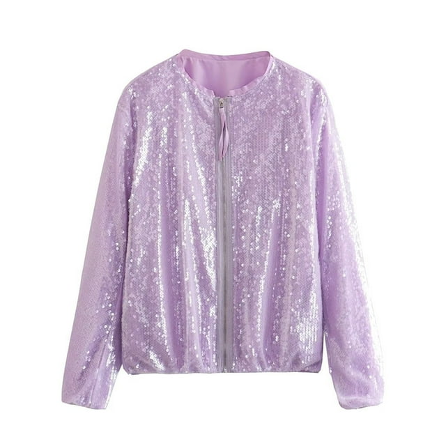 Nituyy Veste Bomber à Paillettes pour Femme à Manches Longues, Col Rond, Fermeture Éclair avant, Décontractée, Ample, Manteau Scintillant