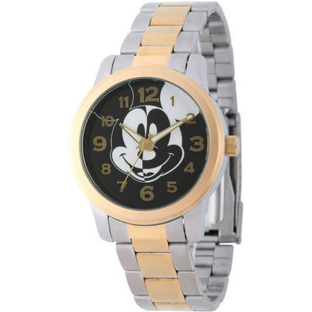 Disney Mickey Mouse Men's Two Tone Silver and Gold Alloy Watch, Two Tone Stainless Steel Bracelet