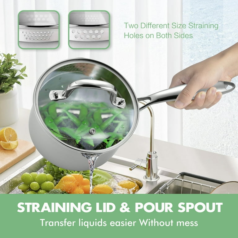 Farberware Stainless Steel Pot Saucepan Strainer Lid Double Pour Spout 3 QT