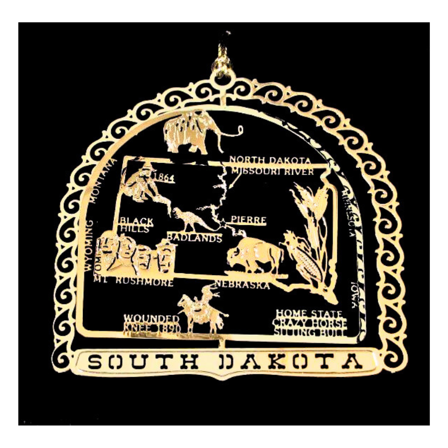 South Dakota Brass State Christmas Ornament