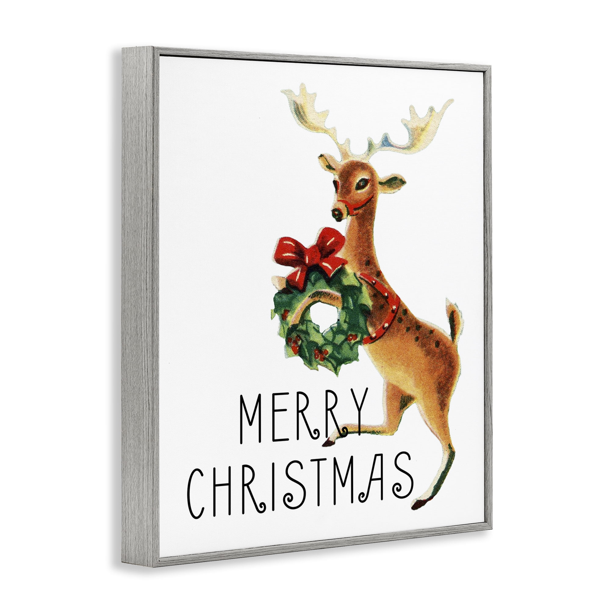 Stupell Industries Merry Christmas Reindeer Holiday Painting Gray Framed Art Print Wall Art, 16 x 20