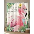 thumbnail image 4 of Pink Tropical Flamingos Shower Curtain, Hello Summer Palm Leaf Bathroom Decor Curtains Set with Hooks, Green Waterproof Fabric Home Accessories， Stall 36 X 72 Inch, 4 of 6