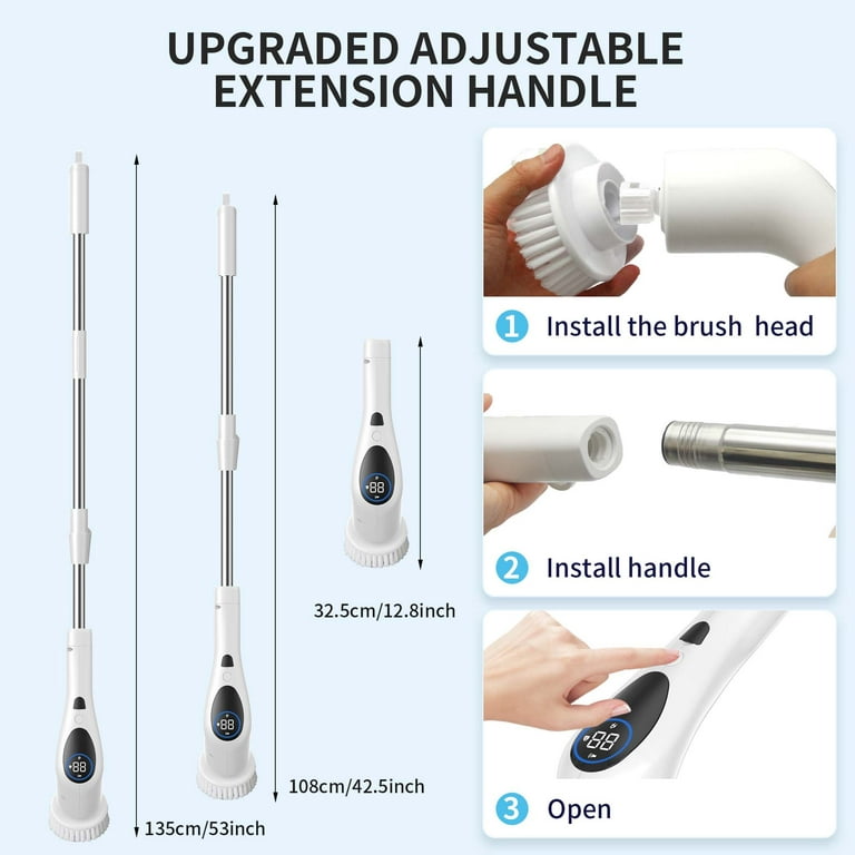 9 in 1 Electric Spin Scrubber Cordless Cleaning Brush 3 Adjustable  Extension Arm