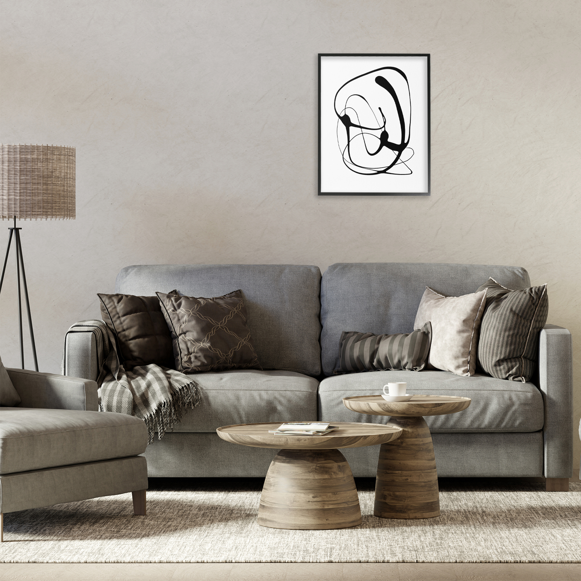 Stupell Industries Black Modern Swirl Abstract Painting Black Framed Art Print Wall Art, 16 x 20