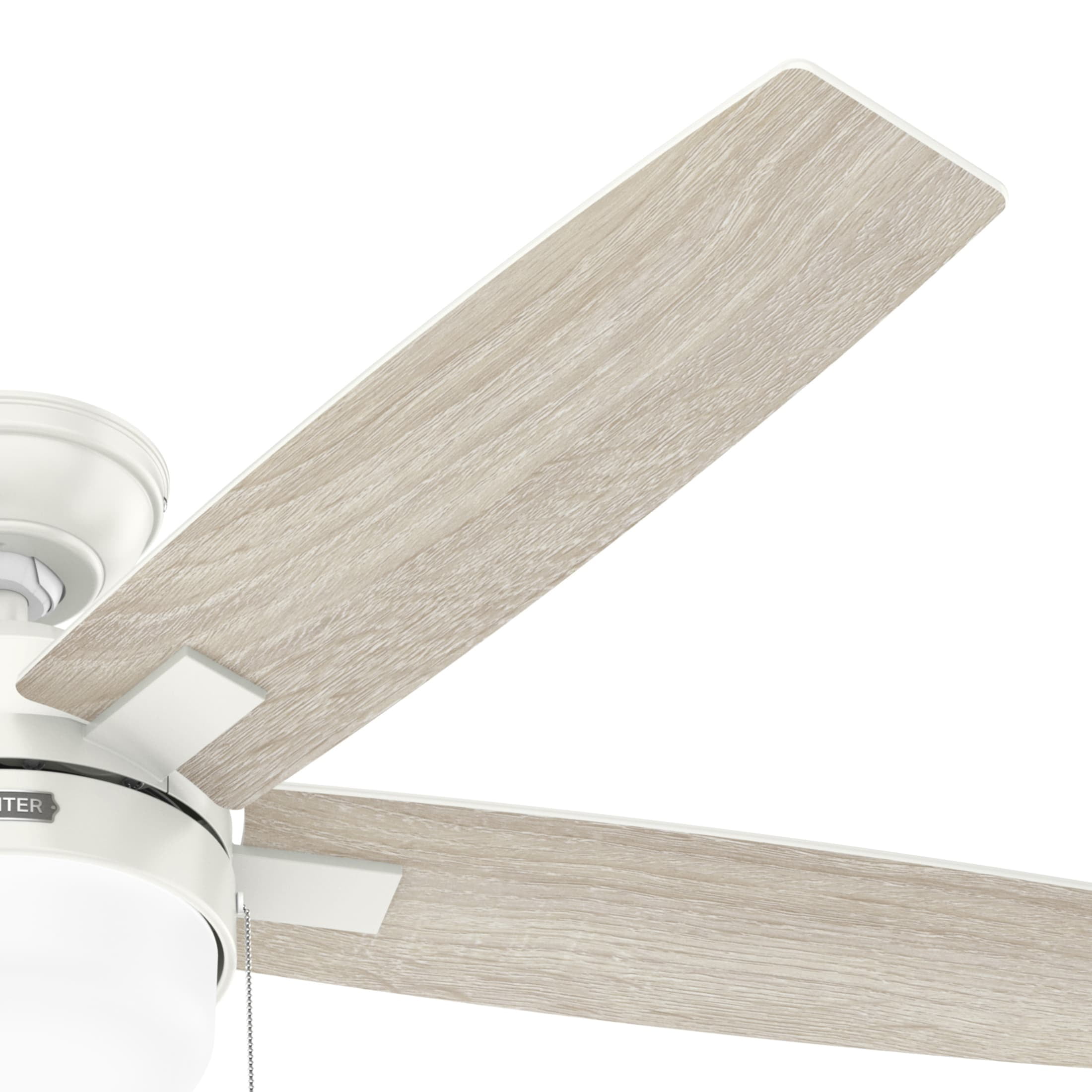 Hunter 52 inch Indoor Ceiling Fan with LED Light - White Ceiling Fan with Pull Chain, For Bedroom or Living Room, Standard Mount, No Remote, 5 Blades, Includes Bulbs - Anisten 52487, Fresh White