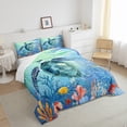 thumbnail image 3 of Teal Sea Turtle Comforter Set Full Size, 3D Tortoise Reptile Bedding Sets Teens, Sea Animal Comforter Ocean Decor, Blue Green Coastal Nature Down Comforter with 2 Pillowcases, 3 of 6