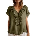 thumbnail image 3 of Ihhxva Women Cotton Tops Loose Fit Summer V-Neck Ruffle Blouse Casual Linen Top Flowy Boho Chic Beach Vacation Tunic S-2XL, 3 of 9