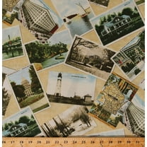 Cotton Wisconsin Postcards State Landmarks Sightseeing Tourists Travel Destinations United States America USA American Travel Quilt Wisconsin 2014 Cotton Fabric Print by the Yard (37061)