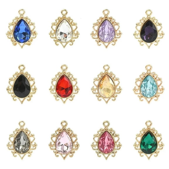 U8MO 24x Glass Crystal Charm Teardrop Rhinestone Pendants for Jewelry Making Bulk DIY