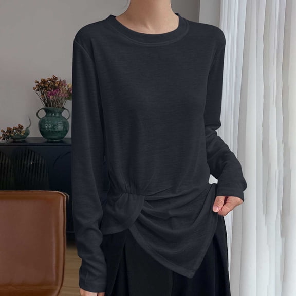 gbyLJF Womens Lightweight Long Sleeve Shirts Loose Comfy Crewneck Tops Casual Basic Fall T-Shirts
