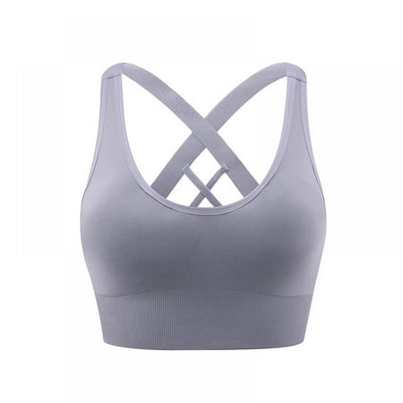 

Popvcly Women s Cross Back Sports Bra Basic Solid Wirefree Fitness Yoga Push up Underwear