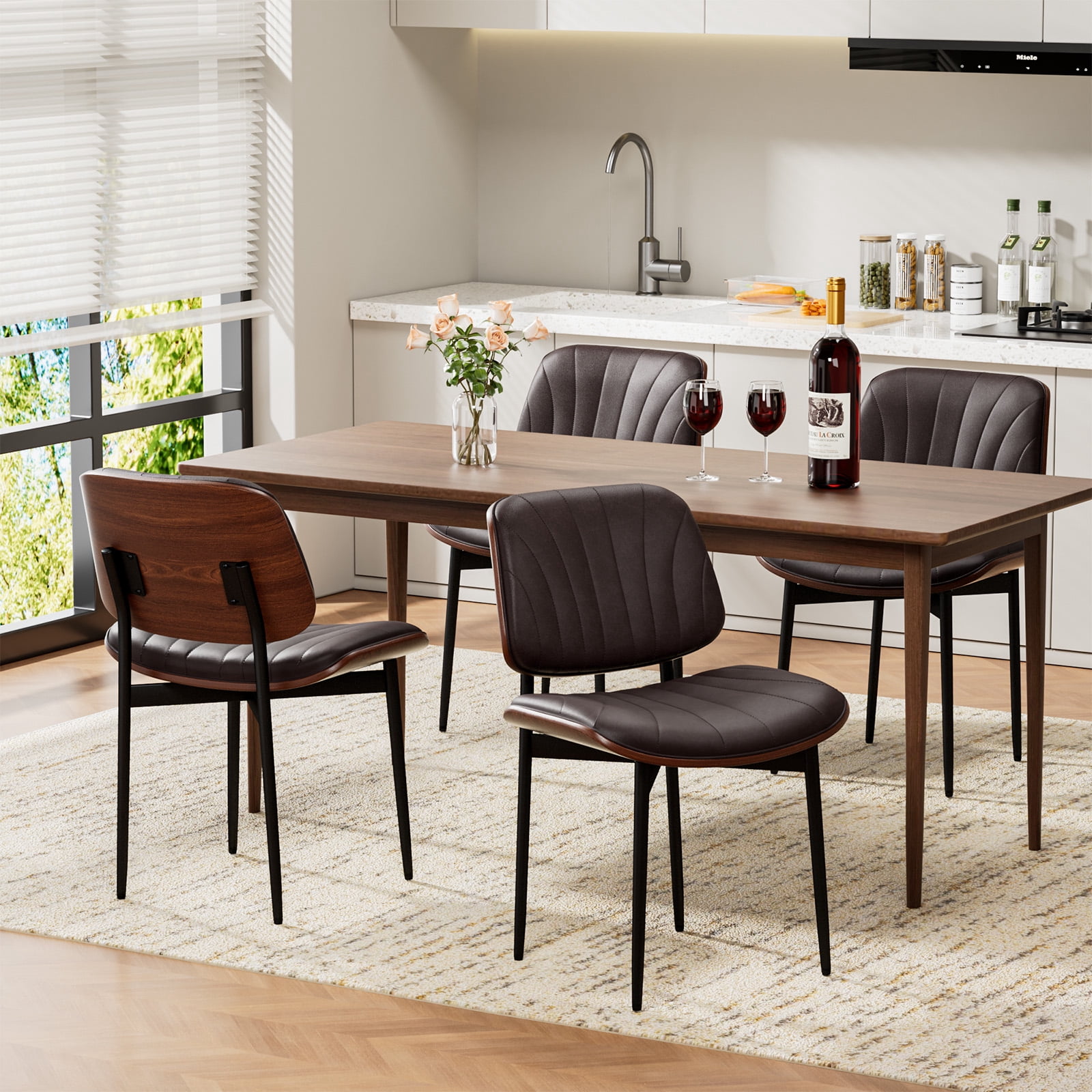 LainTene Modern Dining Room Chairs Set of 2, Faux Leather and Bentwood Design with Metal Legs, Ideal for Kitchen or Dining Space
