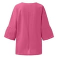 thumbnail image 5 of Pincandy Women's Fashion Summer V Neck Leisure Three-quarter Long Sleeve Plus Size Tops Gauze Split Side Casual Dressy Blouses Crew Neck Loose Tunic Tops,Hot Pink,M, 5 of 5