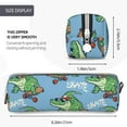 thumbnail image 3 of Pofeuu Crocodile Riding Skateboard Print Leather Pencil Case, Leather Pencil Pouch Large Capacity, Big Pencil Pouch with Zipper Vintage Pen Bag Fountain Pen Holder, 3 of 7