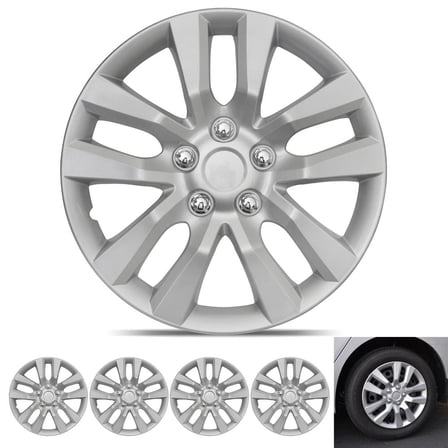 BDK Hubcap Wheel Covers Nissan Altima Style - 16 Inch Silver Replica Cover, OEM Factory Replacement (4 Pieces)