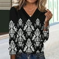 thumbnail image 2 of Enjoytime Tops for Women 2025 Vintage Printed V-Neck Long Sleeve Shirts Business Casual Work Blouses Fashion Fall Winter Clothes Black M, 2 of 7
