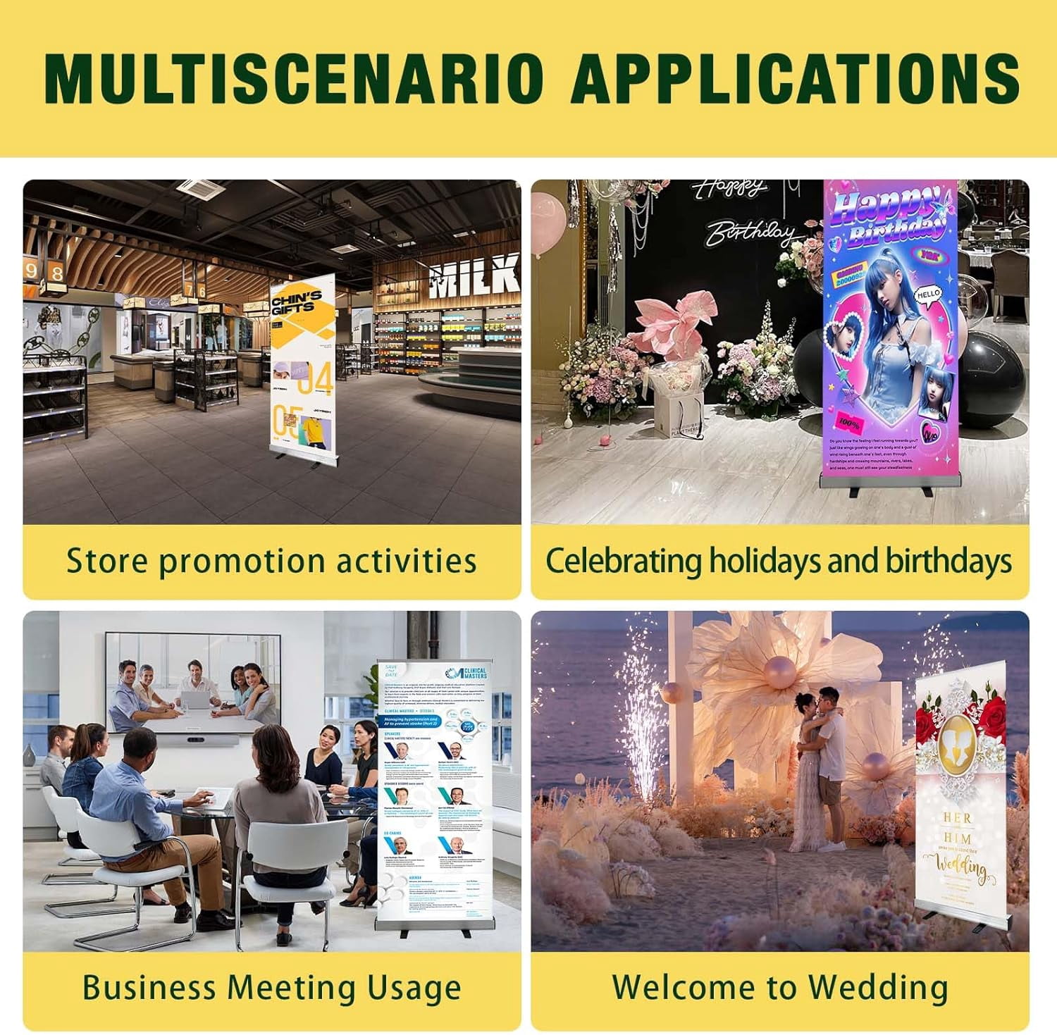 Custom Printed Retractable Banner with Stand, Banners & Signs Customize for Business, Custom Poster Wedding, and Trade Show 33" x 81"