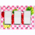 thumbnail image 1 of Metal Light Switch Plate Cover Gingham Cranberry Fruit Leaf Picnic Pink FUT002, 1 of 13