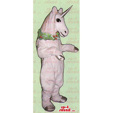 Customised Pink Unicorn SPOTSOUND Mascot Dressed In A Flower Ornament - Mascots of plants