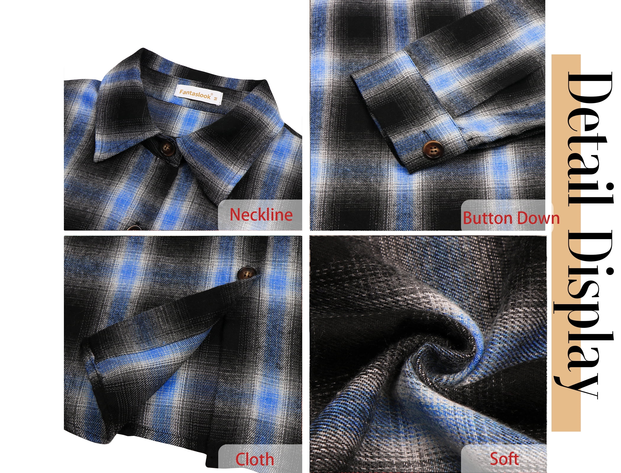 Fantaslook Plaid Flannel Shirts for Women Oversized Long Sleeve Button Down Shirts Blouses Tops