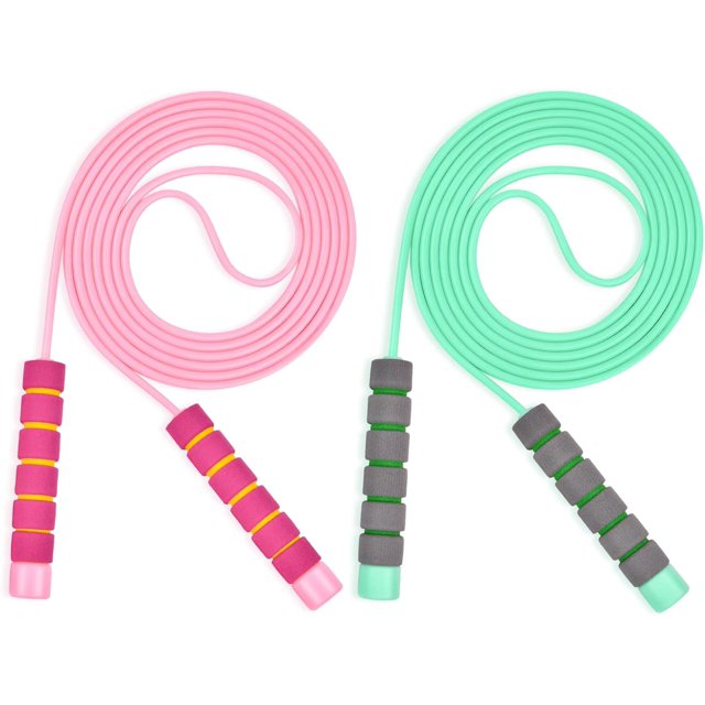 Kids Skipping Rope, 2PC Adjustable Skipping Rope with Foam Handles, 2.6M Skipping Rope for Outdoor Fitness Fat Burning Exercises