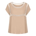 thumbnail image 4 of YUGYXL Spring T-Shirts for Women Short Sleeve Crewneck Loose Fit Casual Summer Tops Lightweight Lace Patchwork Tee Beige Tops XL, 4 of 6