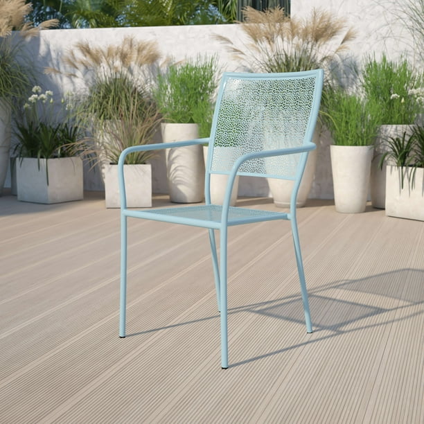 Flash Furniture Commercial Grade Sky Blue Indoor Outdoor Steel Patio Arm Chair With Square Back Com Flash Furniture Commercial Grade Sky, Commercial Grade Outdoor Furniture