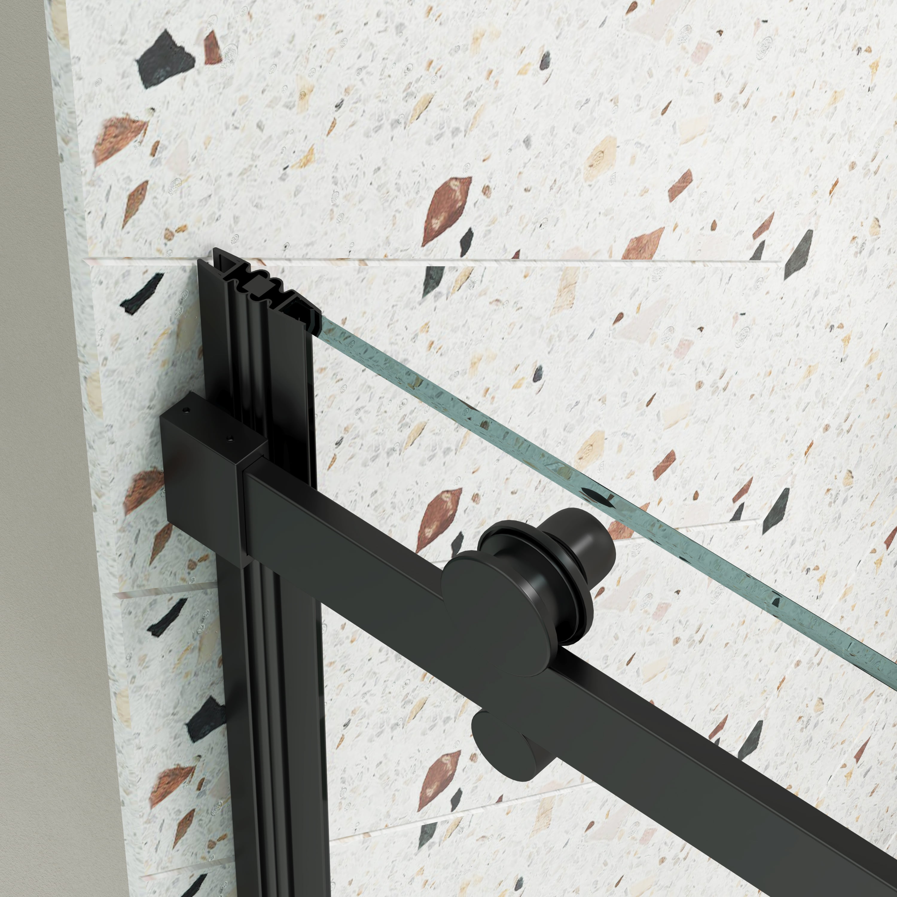 MAYEERTY 46-48"W x 74"H Double Sliding Shower Bypass Door, Tempered Glass & Stainless Steel Handle, Matte Black
