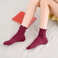 thumbnail image 2 of Yuanlong Womens Crew Socks Scalloped Elegant Ribbed Stockings Solid Color Daily Classic Hosiery, 2 of 4