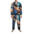 thumbnail image 3 of Sikiie Colorful Planet Universe Mens Pajama Set, Soft Warm Long Sleeve Sleepwear, Cozy Button-Down Pjs for Men-Medium, 3 of 7