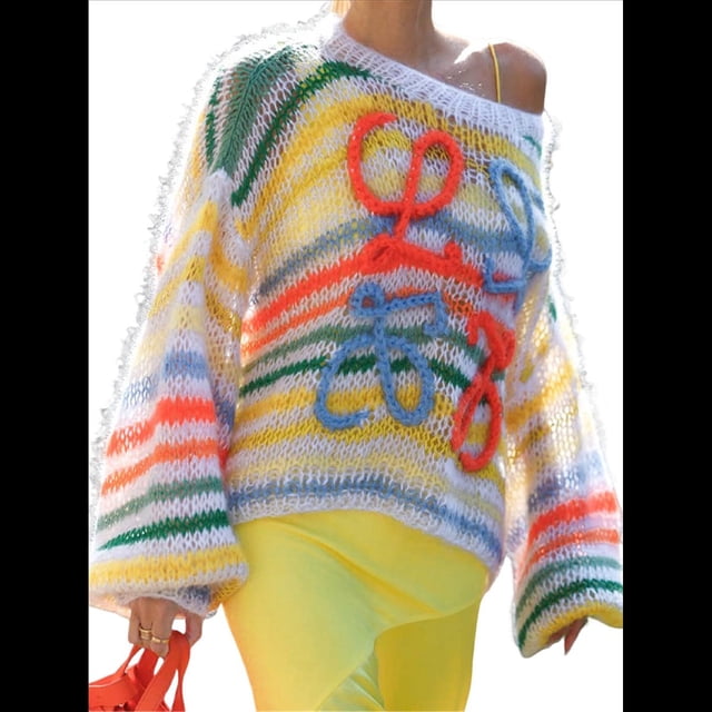 Suéter de Larga para Mujer, Otoño, Color Block, Cuello Redondo, Tejido, Tops Casuales de Moda. Color S