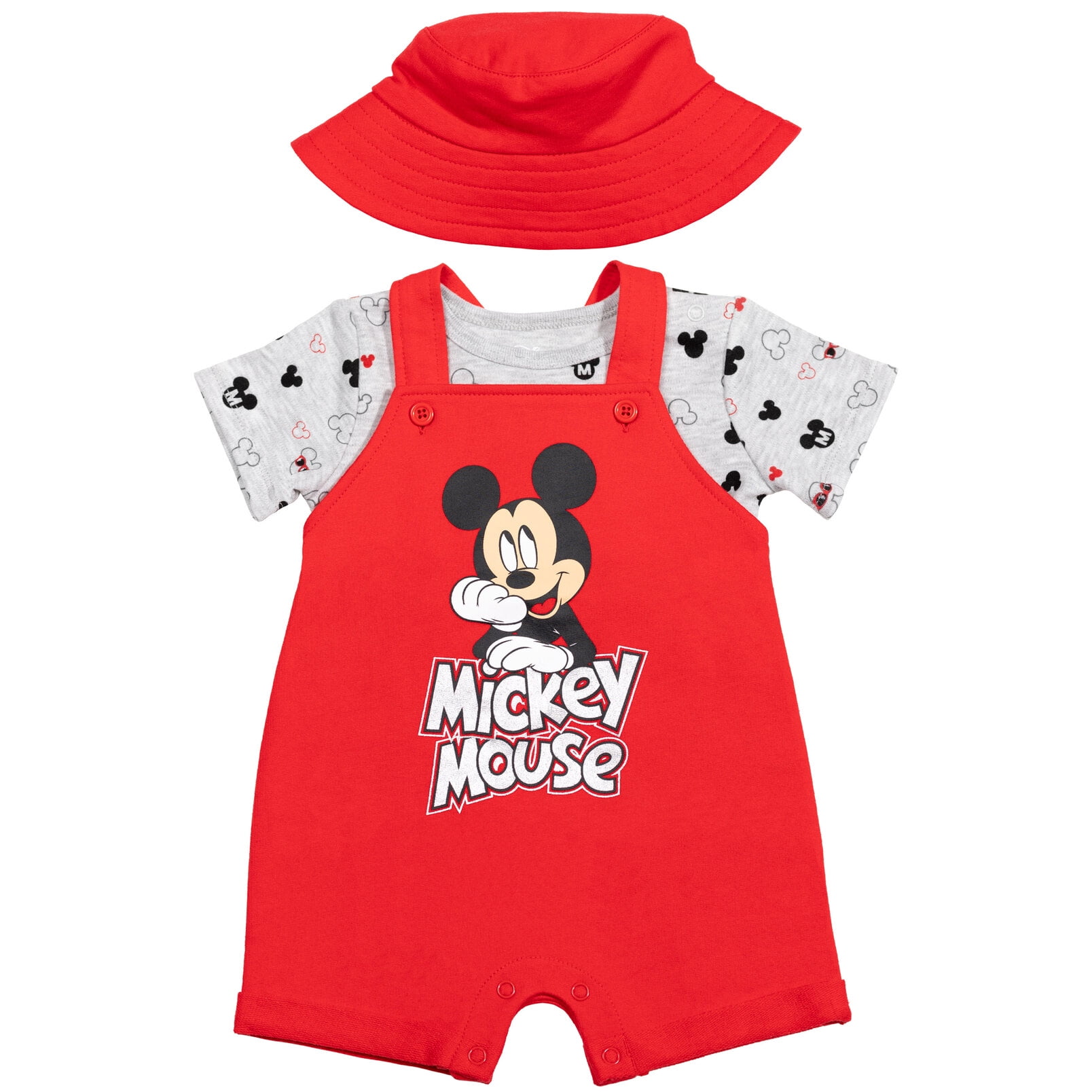 Disney Mickey Mouse Baby Boys' Tee and Shortall Set with Bucket Hat Mickey Mouse Red