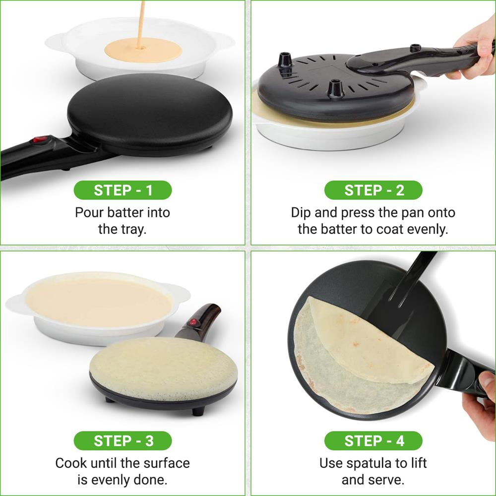Nutri Chef Electric Plug in Countertop Crepe Maker and Griddle Hot Plate, Black