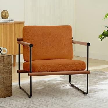 Modern Accent Chair, Living Room Chair Arm Chair with Solid Wood Metal Frame and Wide Cushion, Boucle Reading Chair Upholstered Comfy Chair for Bedroom