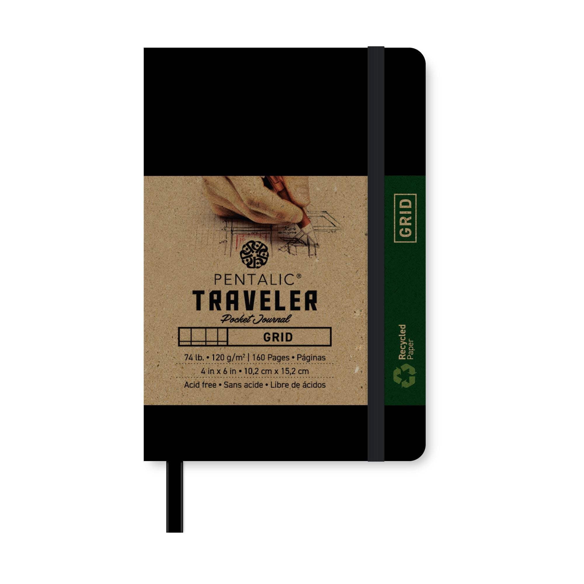 Pentalic Grid Traveler Black Pocket Journal - 4" x 6"