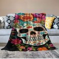 Jiayy Sugar Skull Throw Blanket,Colorful Vintage Floral Blankets Hippie
