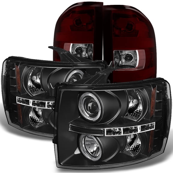 AKKON - For Chevy Silverado 1500 2500 3500 HD Black Dual LED Projector Headlights   Dark Red Tail Lights