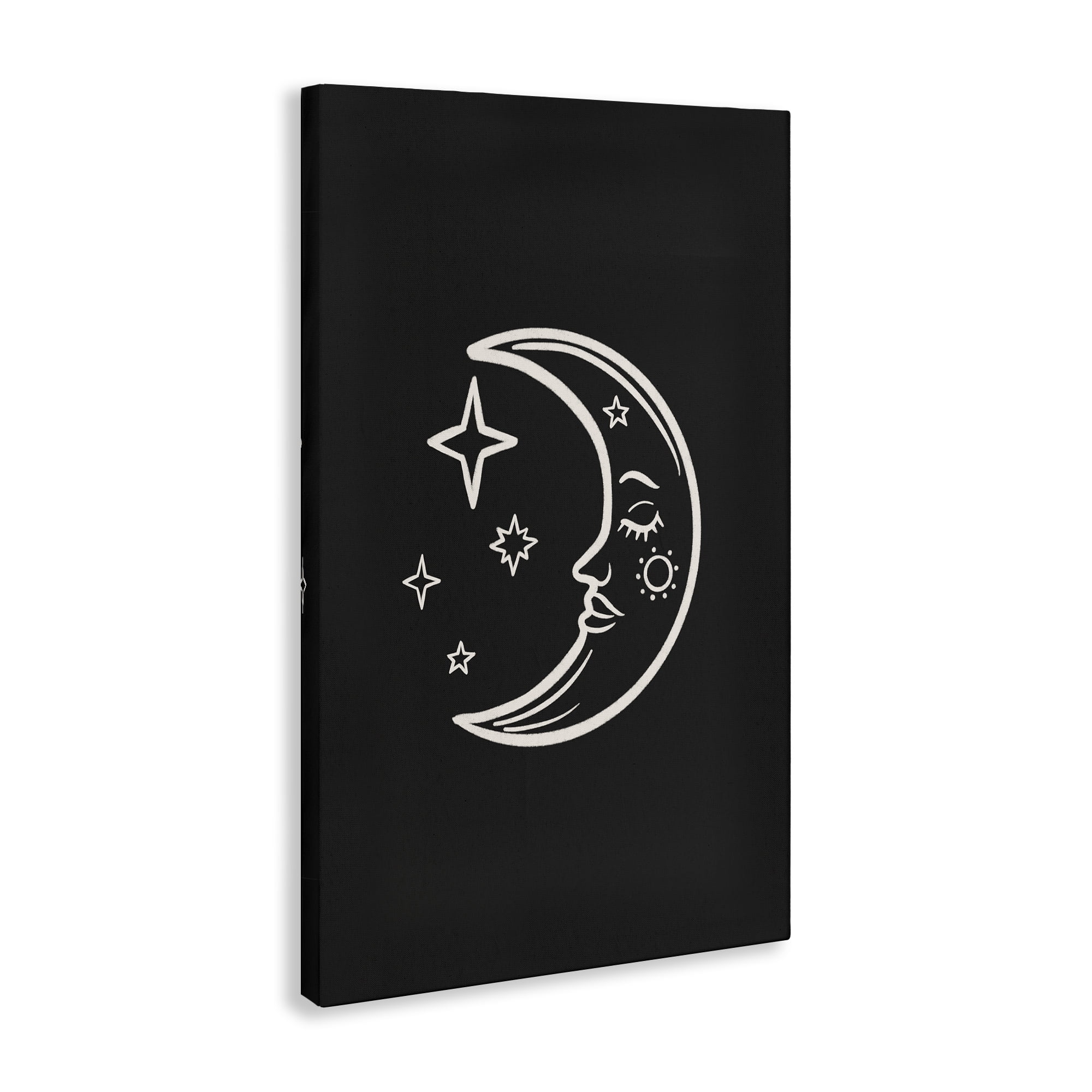 Stupell Industries Moon & Stars on Black Astrology & Stars Painting Wrapped Canvas Art Print Wall Art, 24 x 36