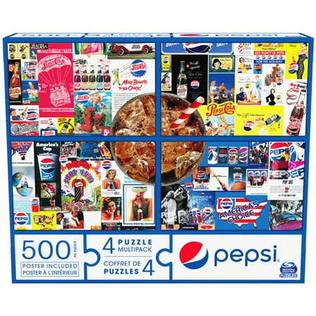 Pepsi, 4 Puzzle Multipack, 500-Piece Novelty Mega Puzzle, for All Ages